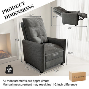 English Elm Chenille Upholstered Push Back Recliner with Metal Frame and Overstuffed Foam Lounger Grey W3568P431432