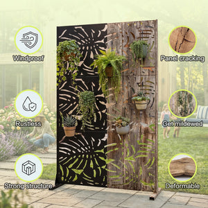 English Elm Metal Laser Cut Tropical Leaf Freestanding Privacy Screen for Patio Balcony Garden W5312P463063