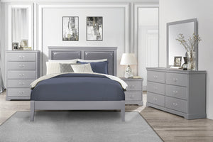 English Elm Classic Gray Finish Queen Panel Bed With Upholstered Headboard - Timeless Bedroom Furniture Piece B011S01319