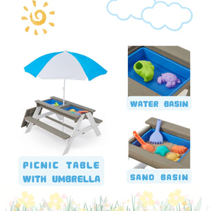 English Elm Wooden Cedar Kids Outdoor Picnic Activity Table with Shade Umbrella for Backyard Play D720094435