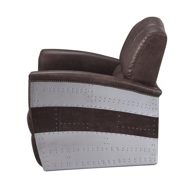 English Elm Brancaster Top Grain Leather Lounge Chair with Tufted Back and Aluminum Accents B2726P419523