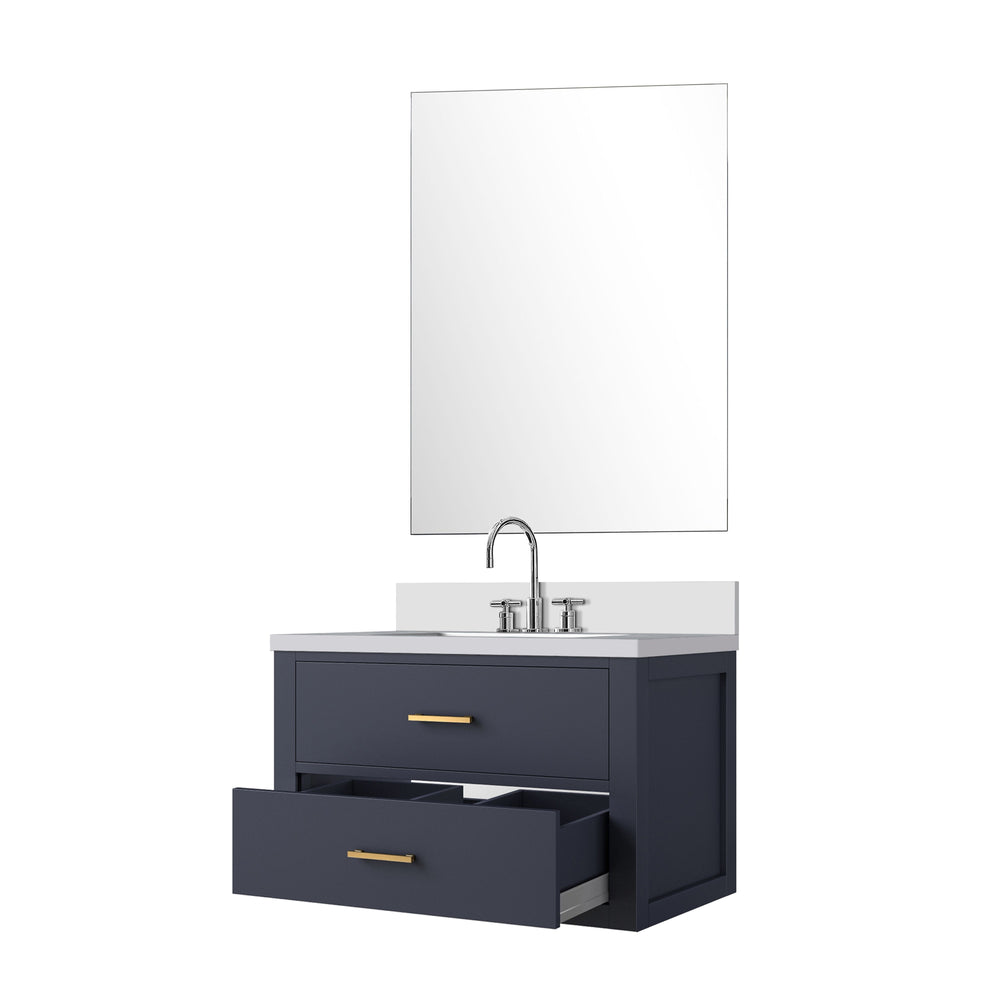 English Elm Blue Single Bath Vanity Set With Cultured Marble Countertop, Chrome Faucet & Frameless Mirror, 30" W B2731S01977
