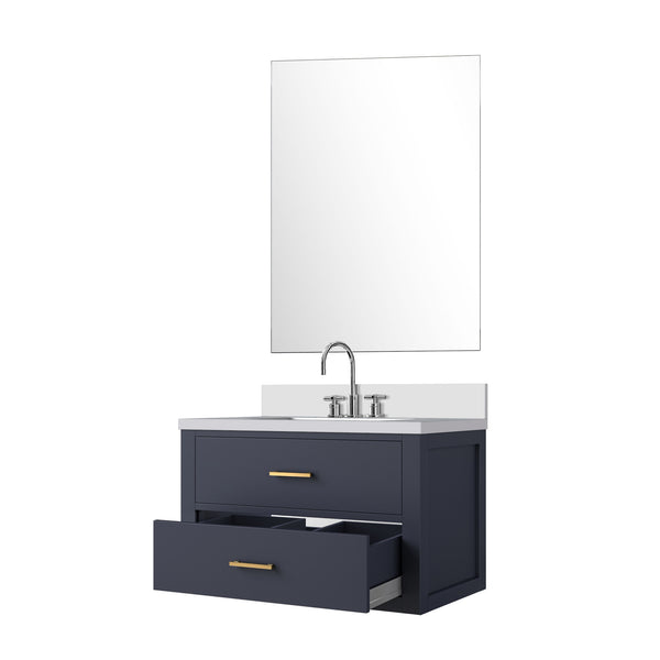 English Elm Blue Single Bath Vanity Set With Cultured Marble Countertop, Chrome Faucet & Frameless Mirror, 30" W B2731S01977