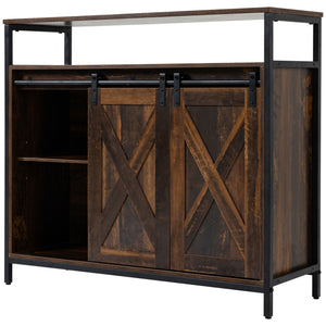 English Elm Homcom Rustic Industrial Sideboard Buffet Cabinet With Sliding Barn Doors, Adjustable Shelves & Storage W2225P217418