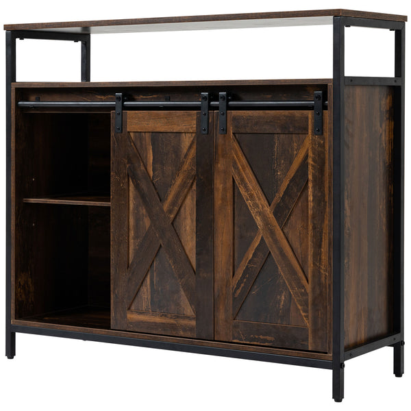 English Elm Homcom Rustic Industrial Sideboard Buffet Cabinet With Sliding Barn Doors, Adjustable Shelves & Storage W2225P217418