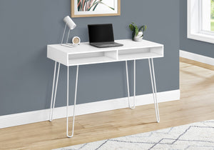 English Elm Computer 40" Modern Home Office Desk with Hairpin Legs, Dual Cubby Storage, Stable Metal Base White 44 L x 22 W x 5 H B2710P219940