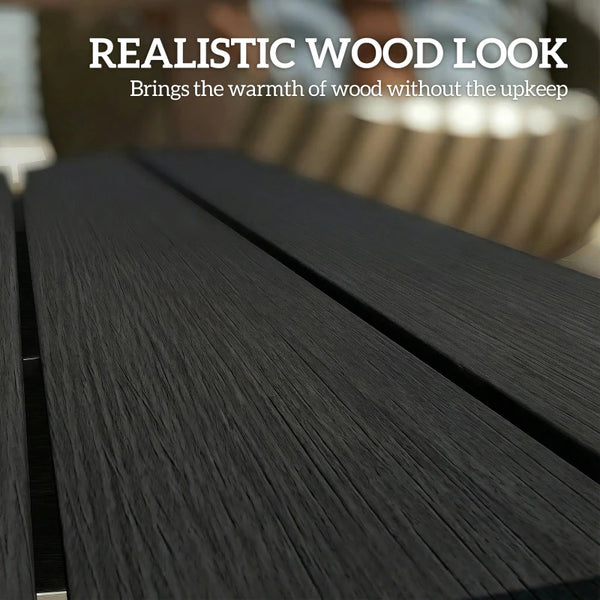 English Elm Lawn Curved Hdpe Outdoor Bench Wood Grain Slatted Two Person Patio Seating Black T3971P475996