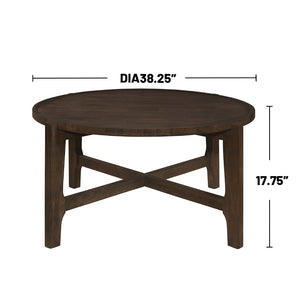 English Elm Round Solid Wood Coffee Table - Dark Brown Finish, Durable Design For Stylish Living Spaces & Gatherings B016P373111-GIGA