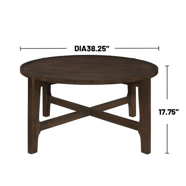 English Elm Round Solid Wood Coffee Table - Dark Brown Finish, Durable Design For Stylish Living Spaces & Gatherings B016P373111-GIGA