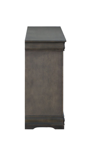 English Elm Louis Philippe Six Drawer Dresser with Brushed Nickel Hardware and Classic Curved Molding Dark Gray B2726P252748