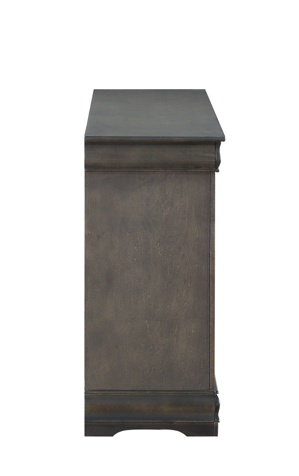 English Elm Louis Philippe Six Drawer Dresser with Brushed Nickel Hardware and Classic Curved Molding Dark Gray B2726P252748