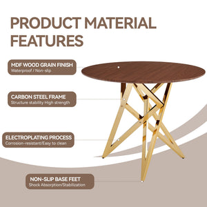English Elm 37inch Round Walnut Dining Table Polished Golden Steel Legs Seats Four Modern Kitchen W3357P395498