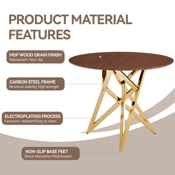 English Elm 37inch Round Walnut Dining Table Polished Golden Steel Legs Seats Four Modern Kitchen W3357P395498