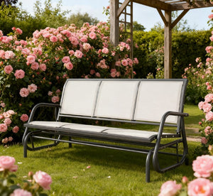 English Elm Outdoor 3 Seat Porch Glider Bench Powder Coated Steel Breathable Mesh Patio Swing T3971P420618