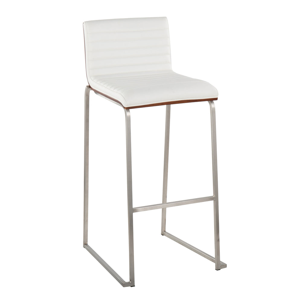 English Elm Mason Mara 30" Contemporary Barstool Set Of 2 - Walnut Wood, White Faux Leather & Stainless Steel Elegance B202P222253