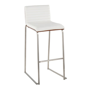 English Elm Mason Mara 30" Contemporary Barstool Set Of 2 - Walnut Wood, White Faux Leather & Stainless Steel Elegance B202P222253