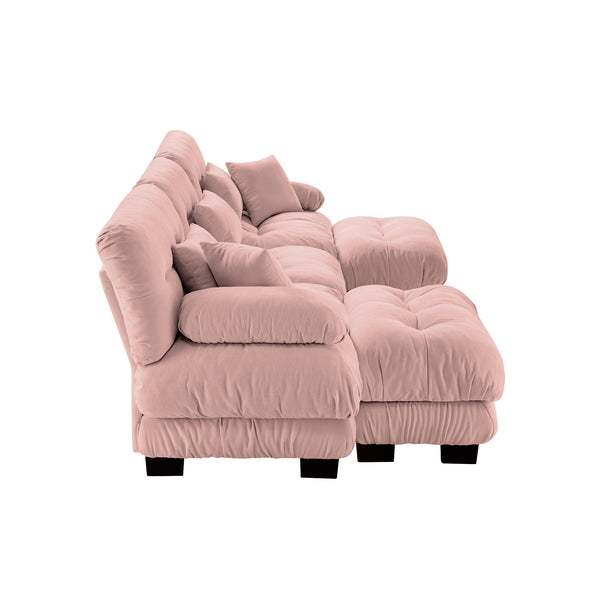 English Elm Luxury U-Shaped Modular Sectional Sofa - Oversized Deep Seat Chenille Couch With 2 Ottomans In Pink W714S01012