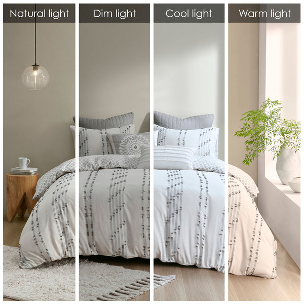 English Elm Full/Queen Kara Cotton Jacquard Duvet Cover Set – OEKO-TEX, button closure, ties, global striped & diamond design Ivory 11.81 L x 9.84 W x 5.51 H B03596505