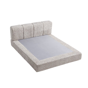 English Elm Queen Chenille Upholstered Cloud Platform Bed No Assembly Low Profile Modern Foundation Light Brown W1765P448447