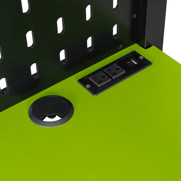 English Elm Full Size Gaming Loft Bed with Built-in Desk Led Lighting Usb Ports and Pegboard Black+Green LT000270AAG