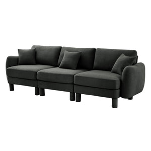 English Elm Boucle 3-Seater Sofa With Shell-Shaped Armrests & Cylindrical Legs - Dark Grey Modern Elegance W3041S00300