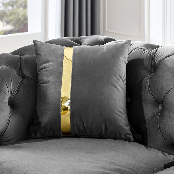 English Elm 2pcs Italian Velvet Chesterfield Sofa Set Tufted Three Seater with Gold Steel Legs Gray W1191S00043