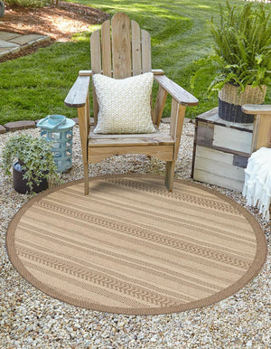 Unique Loom Outdoor Border Lines Machine Made Border Rug Beige, Beige/Brown 6' 1" x 6' 1"