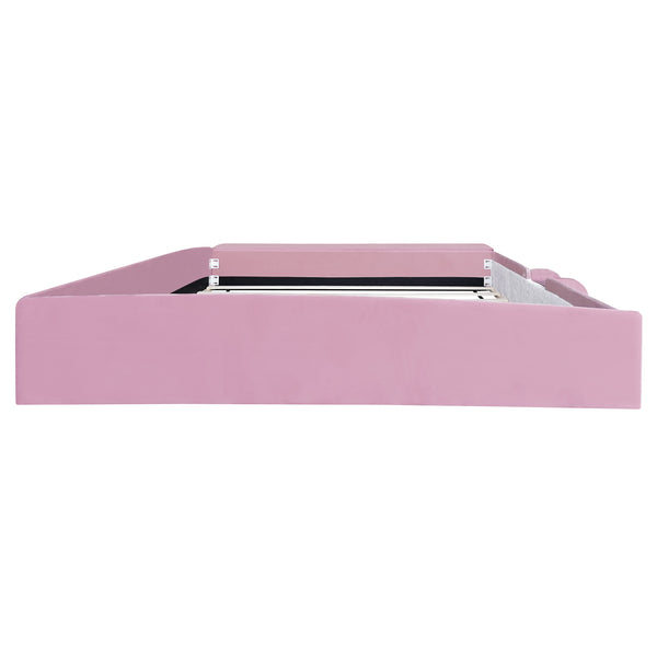 English Elm King Velvet Kids Platform Bed with Padded Guardrails Staircase and Storage Ottoman Pink+White SF000204AAH