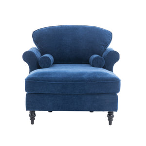 English Elm [New] Oversized Chaise Lounge Indoor Chenille Sleeper Recliner Armchair with Wide Foam Seat & Pillows Blue W2363S00084