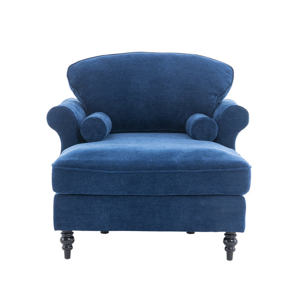 English Elm [New] Oversized Chaise Lounge Indoor Chenille Sleeper Recliner Armchair with Wide Foam Seat & Pillows Blue W2363S00084
