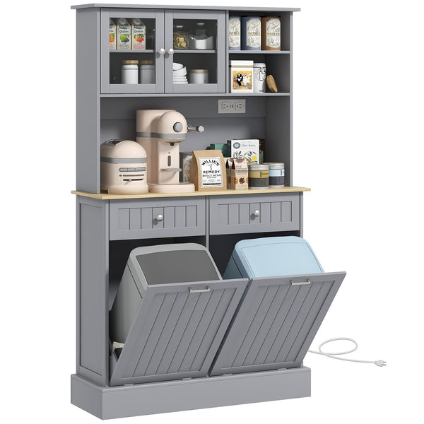 English Elm Homcom 68" Kitchen Pantry Storage Cabinet With Charging Station, Tilt-Out Bins & Adjustable Shelves W2225P229350