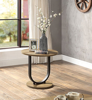 English Elm Industrial 3pc Coffee Table Set with Replicated Wood Tops and Sand Black U-Shape Steel Base, Rustic Appeal Black,Oak 51 L x 28 W x 8 H B2741P360157