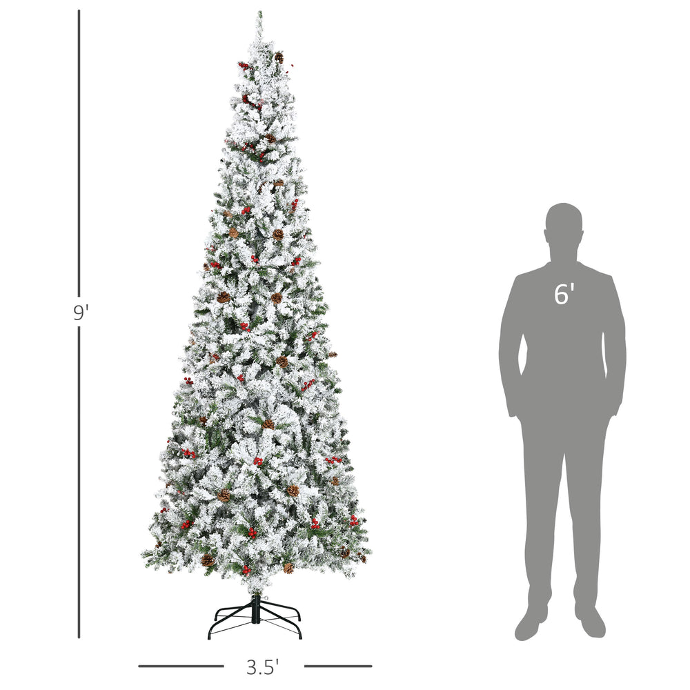 English Elm Snow Flocked Pencil Christmas Tree with Pine Cones Red Berries and Frosted Pvc Tips T3971P415496