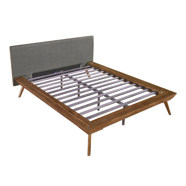 English Elm 1pc Queen Platform Bed Modern Upholstered Headboard in Dark Gray with Chestnut Wood Frame, Durable Design B011S01548