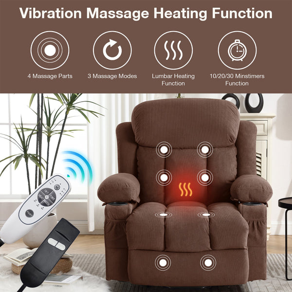 English Elm Power Lift Recliner with Heat Massage Usb Port and Storage for Living Room W1807P301136