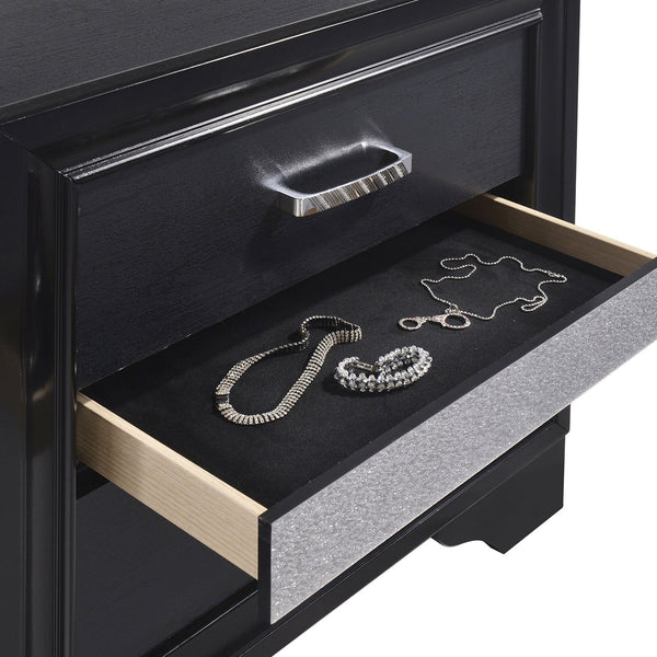 English Elm Annie Black 4-Piece Full Bedroom Set With Glamorous Crystal Accents And Ample Storage Solutions B062S01351