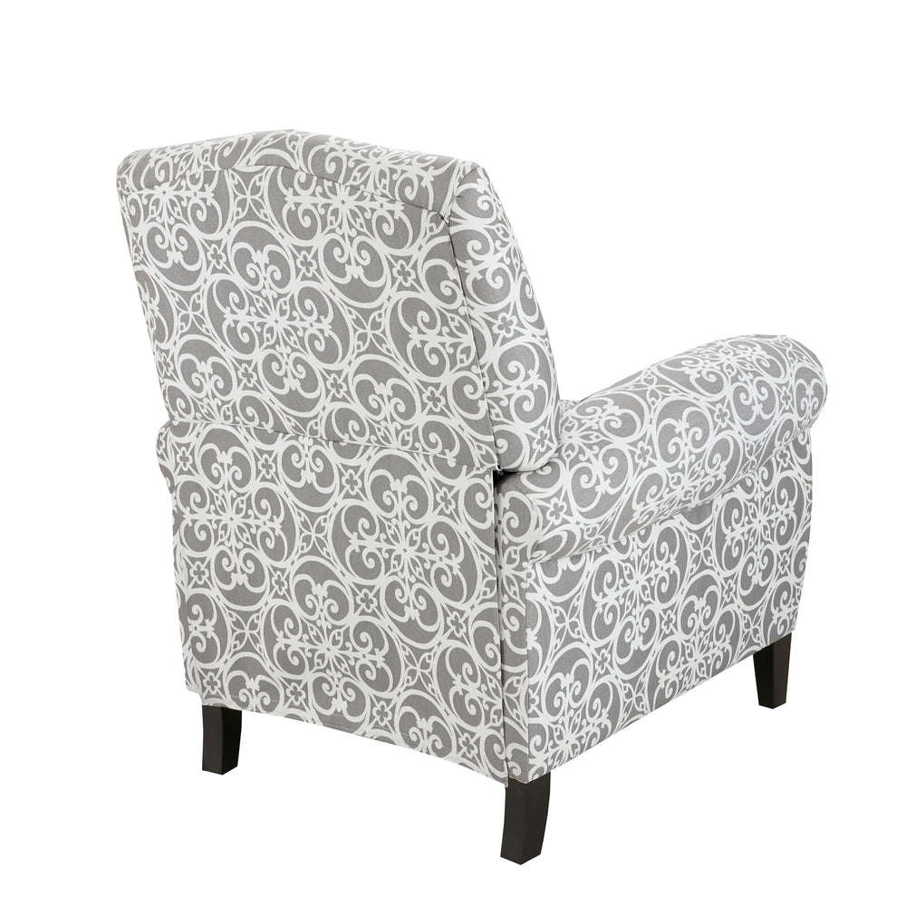 JLA Home Madison Park - Push Madison Park Kirby Recliner — Grey Fretwork Upholstery, High Camel Back, Removable Cushion, 300 lb Capacity MP103-0610