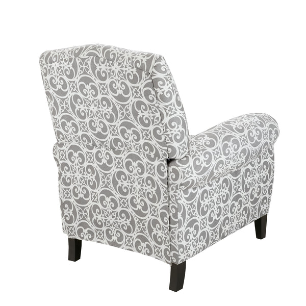 JLA Home Madison Park - Push Madison Park Kirby Recliner — Grey Fretwork Upholstery, High Camel Back, Removable Cushion, 300 lb Capacity MP103-0610
