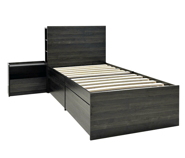 English Elm Robin Twin Storage Bed with Nightstand in Dark Gray — 4 Deep Drawers, Slatted Platform, Adjustable Headboard Shelving, Durable Build B040S00133
