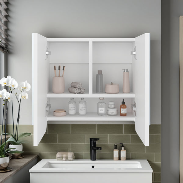 English Elm Medicine Cabinet White with 2 Doors, 3 Shelves & Dual Mirrors for Compact Bathroom Storage and Style B097P369442