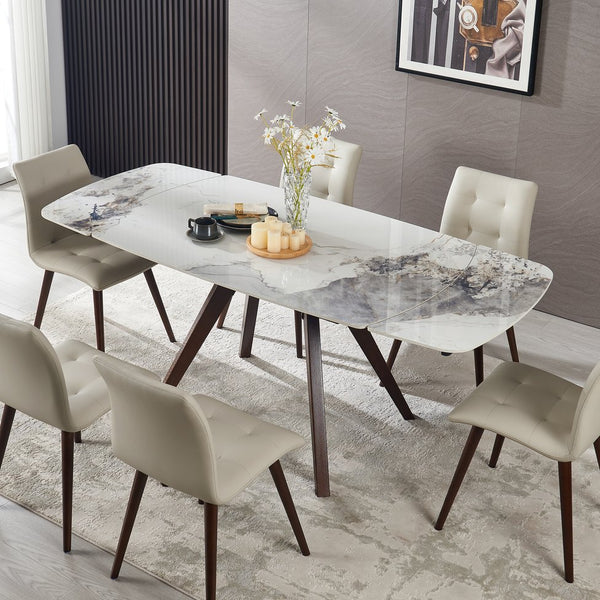 English Elm Retractable Sintered Stone Extendable Dining Table Seats 8 Modern Minimalist Base W5630P456161