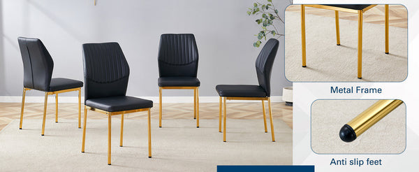 English Elm Luxury Dining Chair Set Of 4 - Modern Black Pu Upholstery With Gold Legs For Stylish Comfort W1151P282688