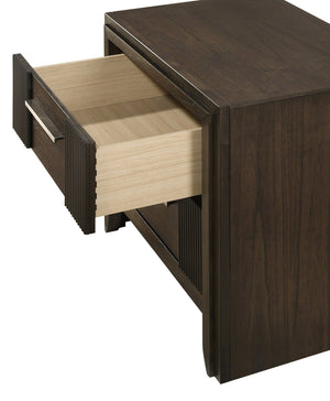 English Elm 1pc Modern 2-Drawer Nightstand with Wood-Pattern Fronts and Round Knobs, Sleek Gunmetal Finish Brown 27 L x 19.5 W x 27 H B2741P346359