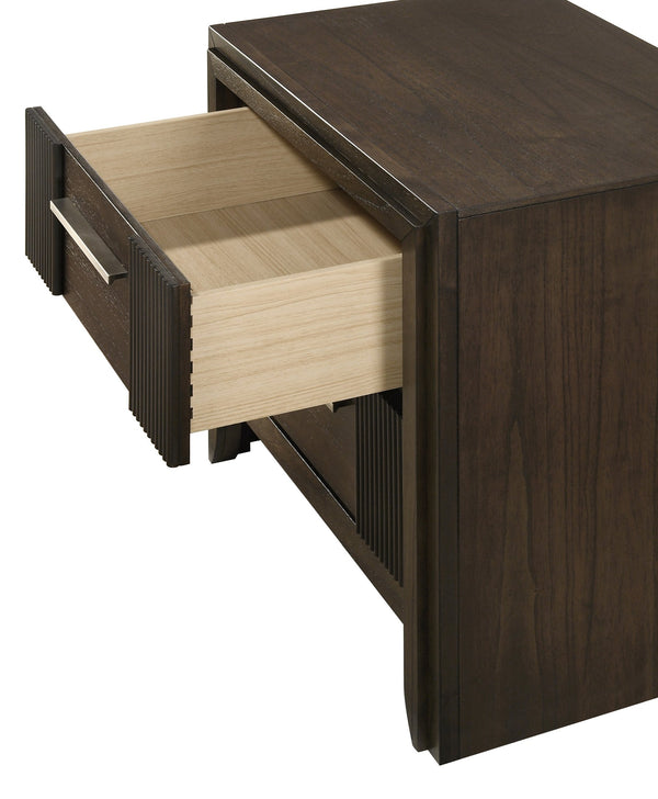 English Elm 1pc Modern 2-Drawer Nightstand with Wood-Pattern Fronts and Round Knobs, Sleek Gunmetal Finish Brown 27 L x 19.5 W x 27 H B2741P346359