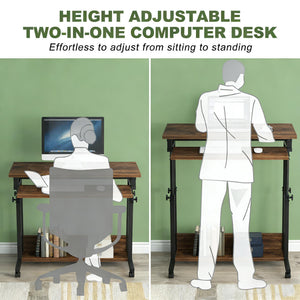 English Elm Office Rolling Desk Height Adjustable Standing Workstation with Keyboard Tray Small Spaces T3971P448243