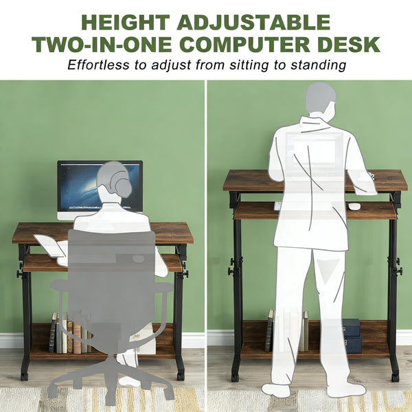 English Elm Office Rolling Desk Height Adjustable Standing Workstation with Keyboard Tray Small Spaces T3971P448243