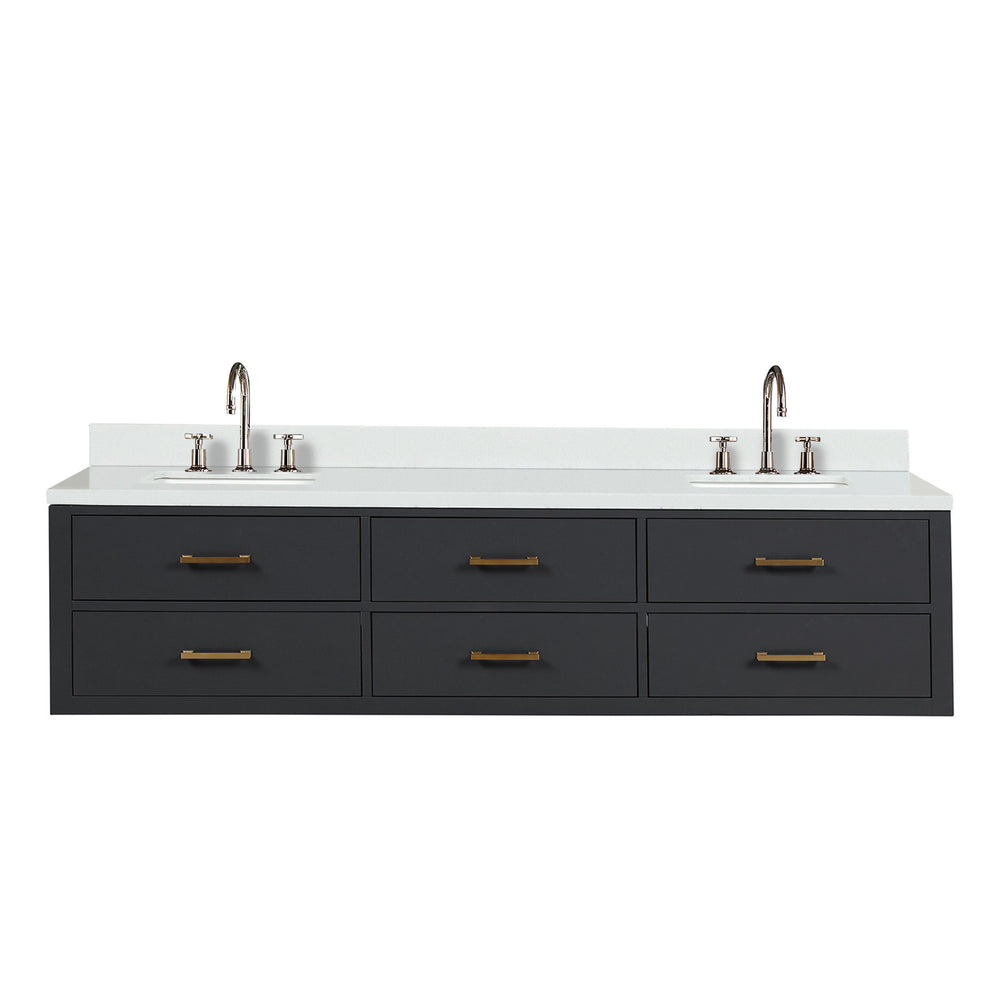English Elm Black Double Bath Vanity 80 in W x 22 in D with White Quartz Top, Soft-Close Drawers & Chrome Faucets B2731P258105
