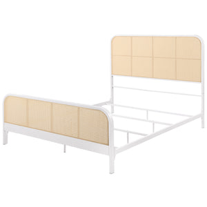 English Elm Randall White Coastal Open Cane Queen Bed with Metal Frame, Rounded Corners & Breezy Island Charm B062P378328