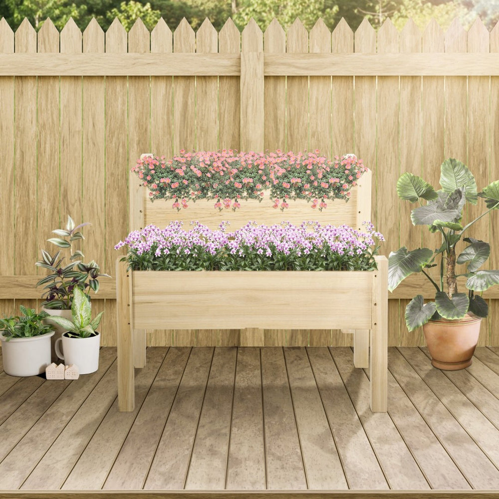 English Elm Outsunny 34"X34" 2-Tier Elevated Planter Box For Easy Gardening, Perfect For Vegetables & Herbs W2225P174442-GIGA