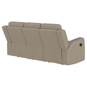 English Elm Slater Manual Reclining Sofa with Channel Tufted Back and Suede Leatherette Upholstery Taupe B062P440392
